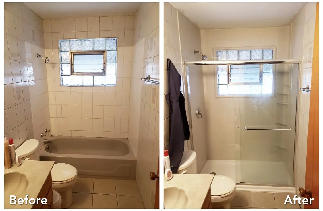 Tub-to-walk-in-shower conversion in Rockville Centre, Long Island — before and after