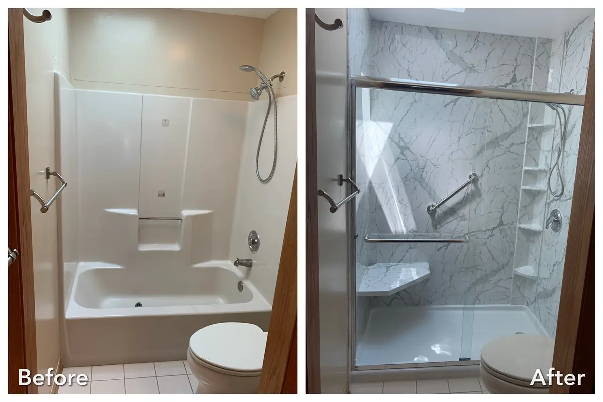 Before and after: Marble Walk-In Conversion in Farmingdale, Nassau County